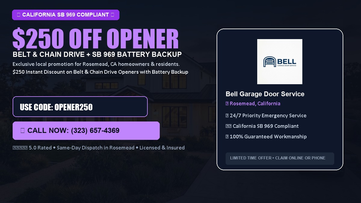 $250 OFF Smart Garage Door Opener Installation (Belt & Chain Drive with California SB 969 Battery Backup) in Rosemead, CA