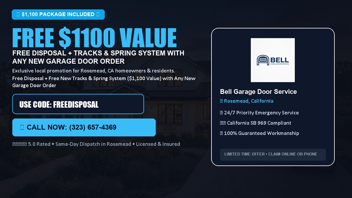 Free Disposal + Free New Tracks & Spring System with Any New Garage Door Order ($1100 Value) in Rosemead, CA